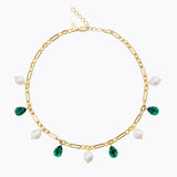 Caroline Svedbom - Ayra Necklace Pearl Majestic Green Gold