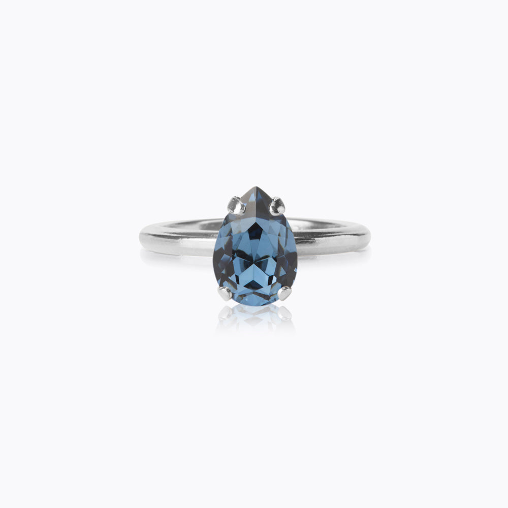 Caroline Svedbom - Petite Drop Ring Denim Blue Rhodium