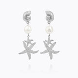 Caroline Svedbom - Seadora Statement Earrings Pearl Rhodium