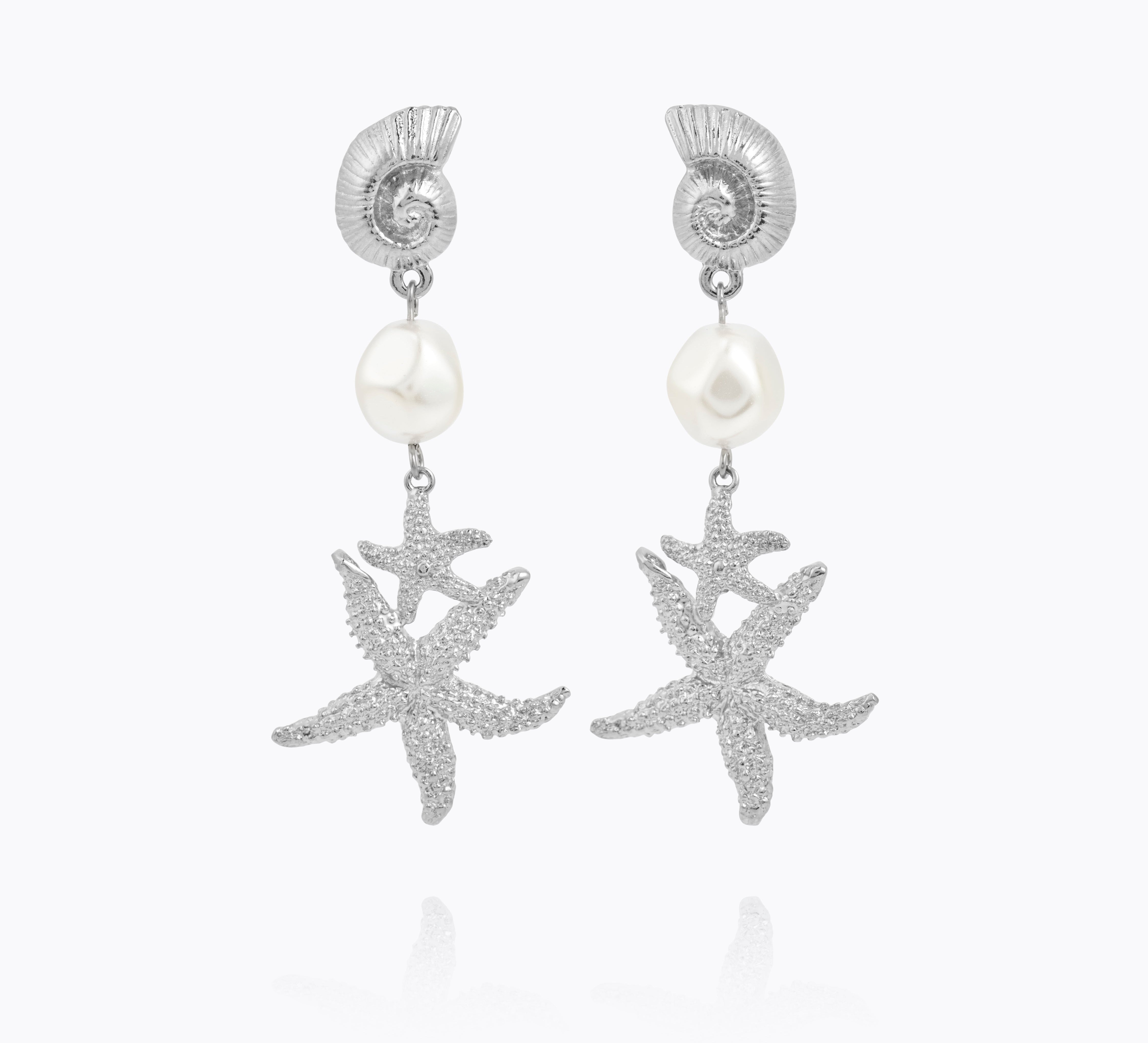 Caroline Svedbom - Seadora Statement Earrings Pearl Rhodium