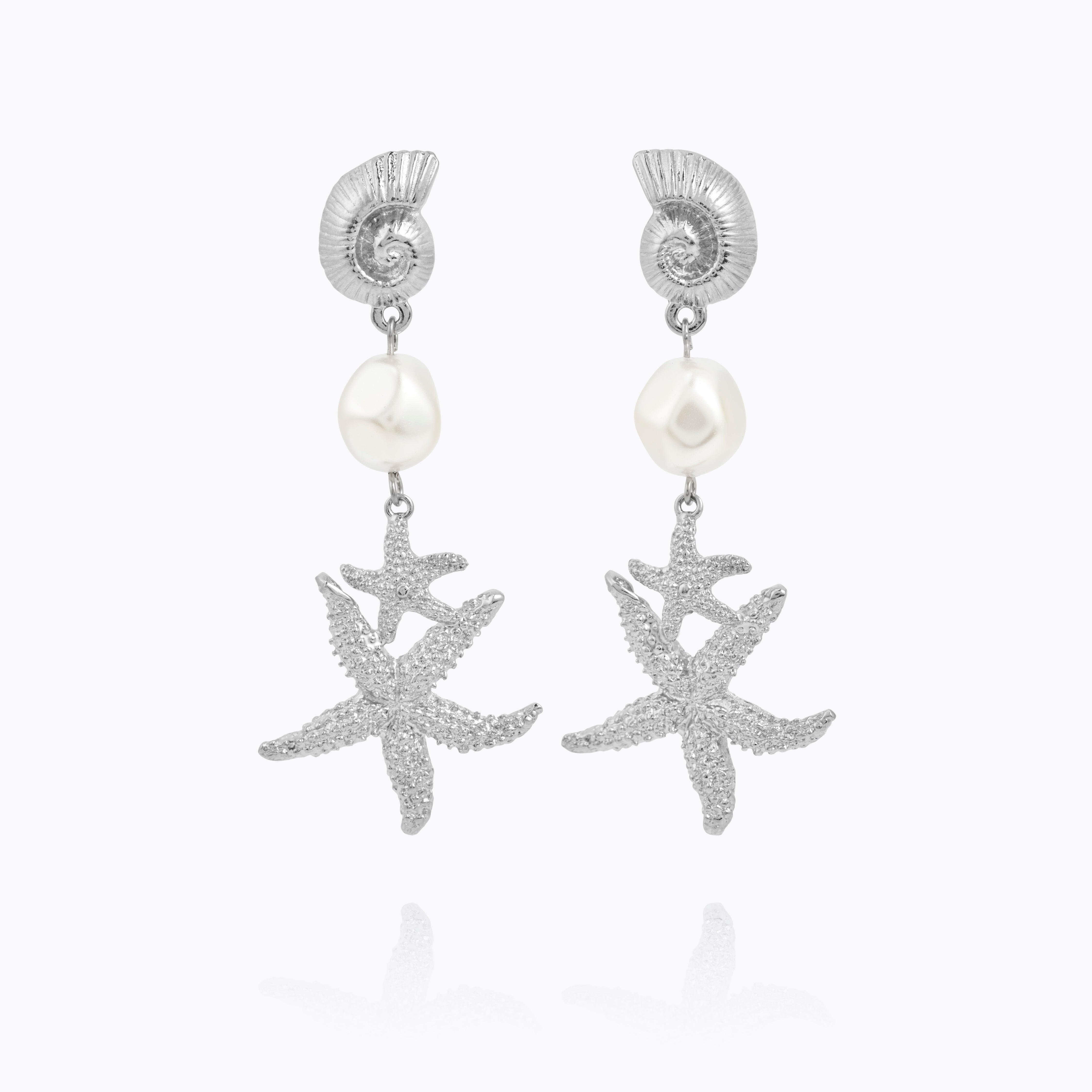 Caroline Svedbom - Seadora Statement Earrings Pearl Rhodium