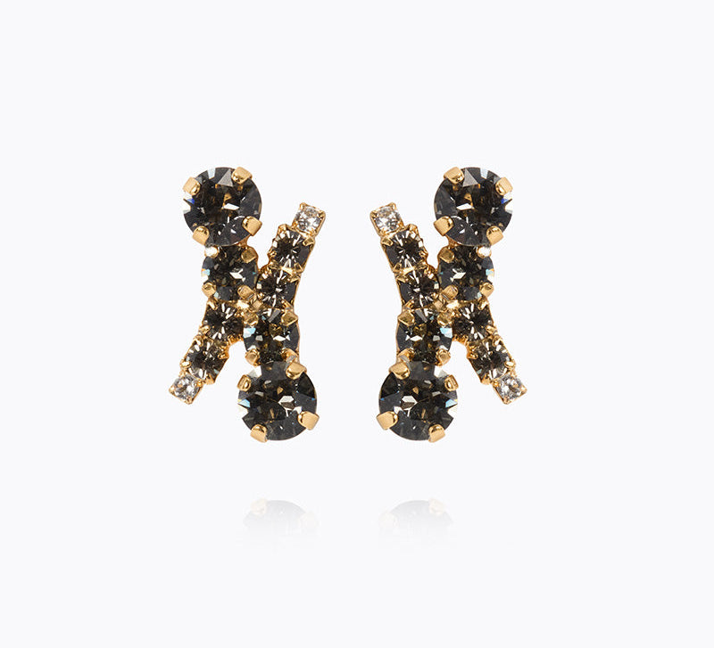 Caroline Svedbom - Halo Earrings Black Diamond Crystal Gold