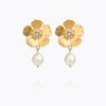 Caroline Svedbom - Mini Anemone Pearl Earrings Crystal Gold