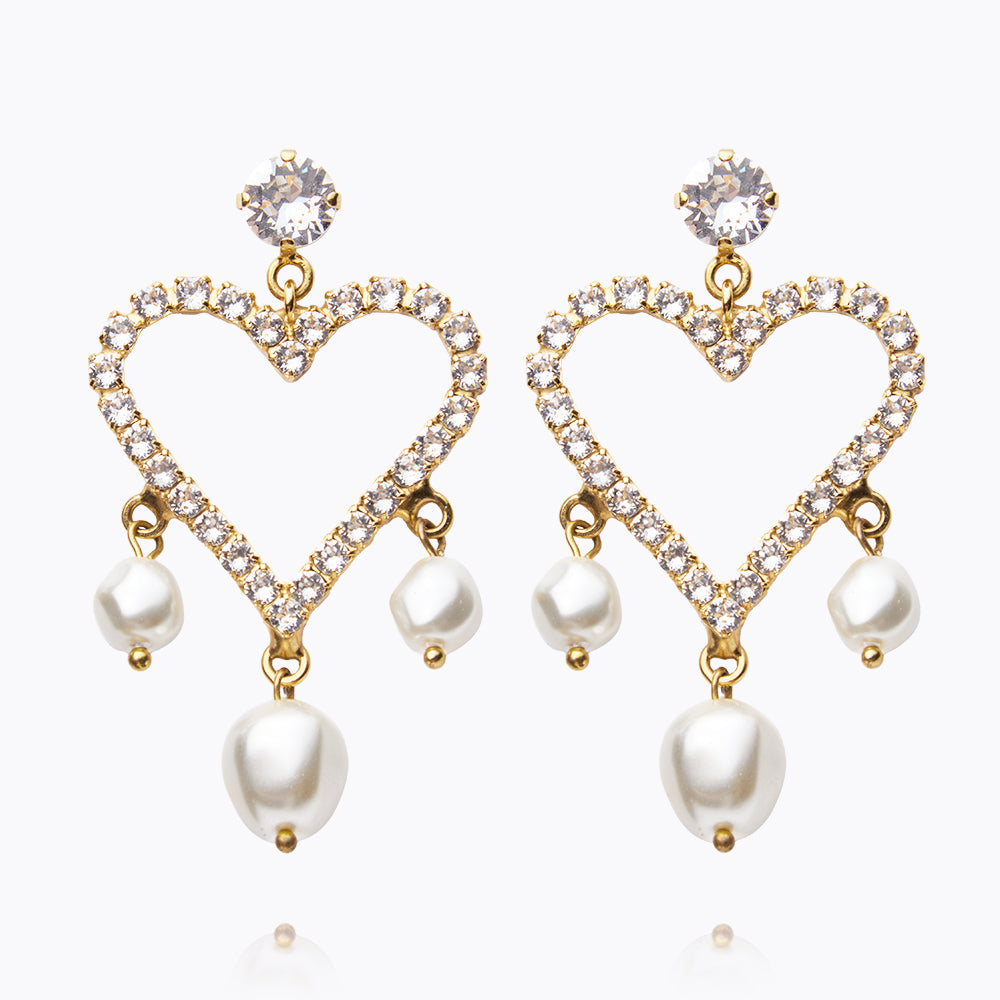 Caroline Svedbom - Heart Pearl Earrings Pearl Crystal Gold