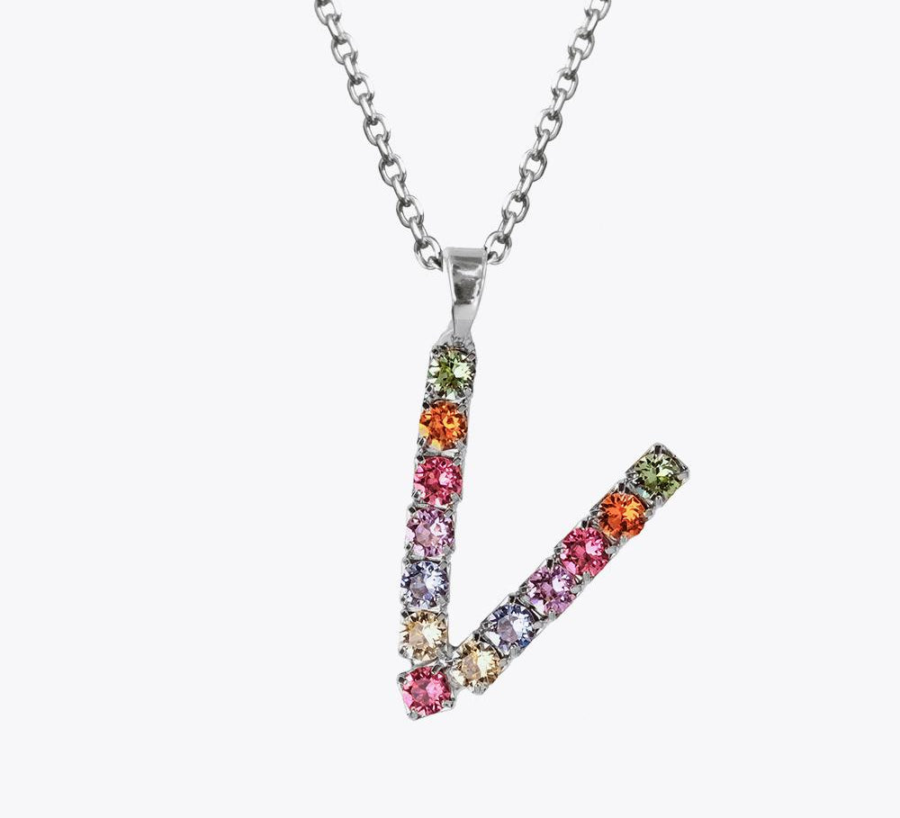 Letter Necklace V / Rainbow Combo