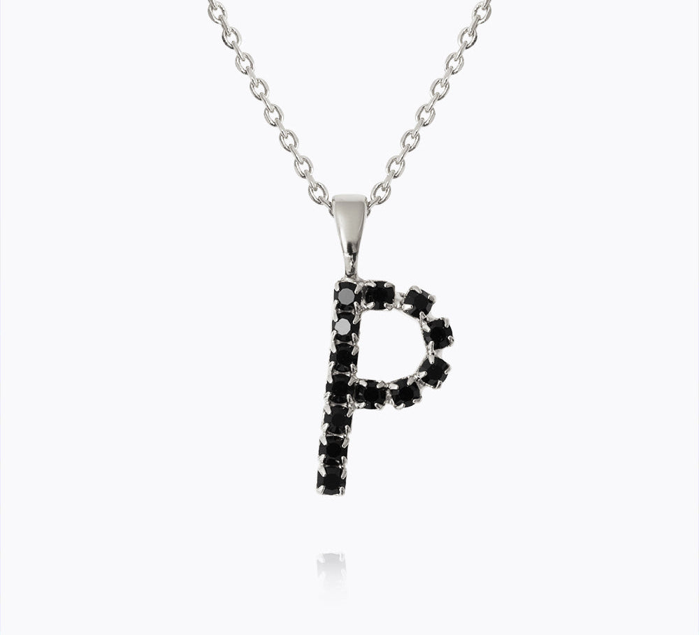 Caroline Svedbom - Mini Letter Black Necklace Letter P Rhodium