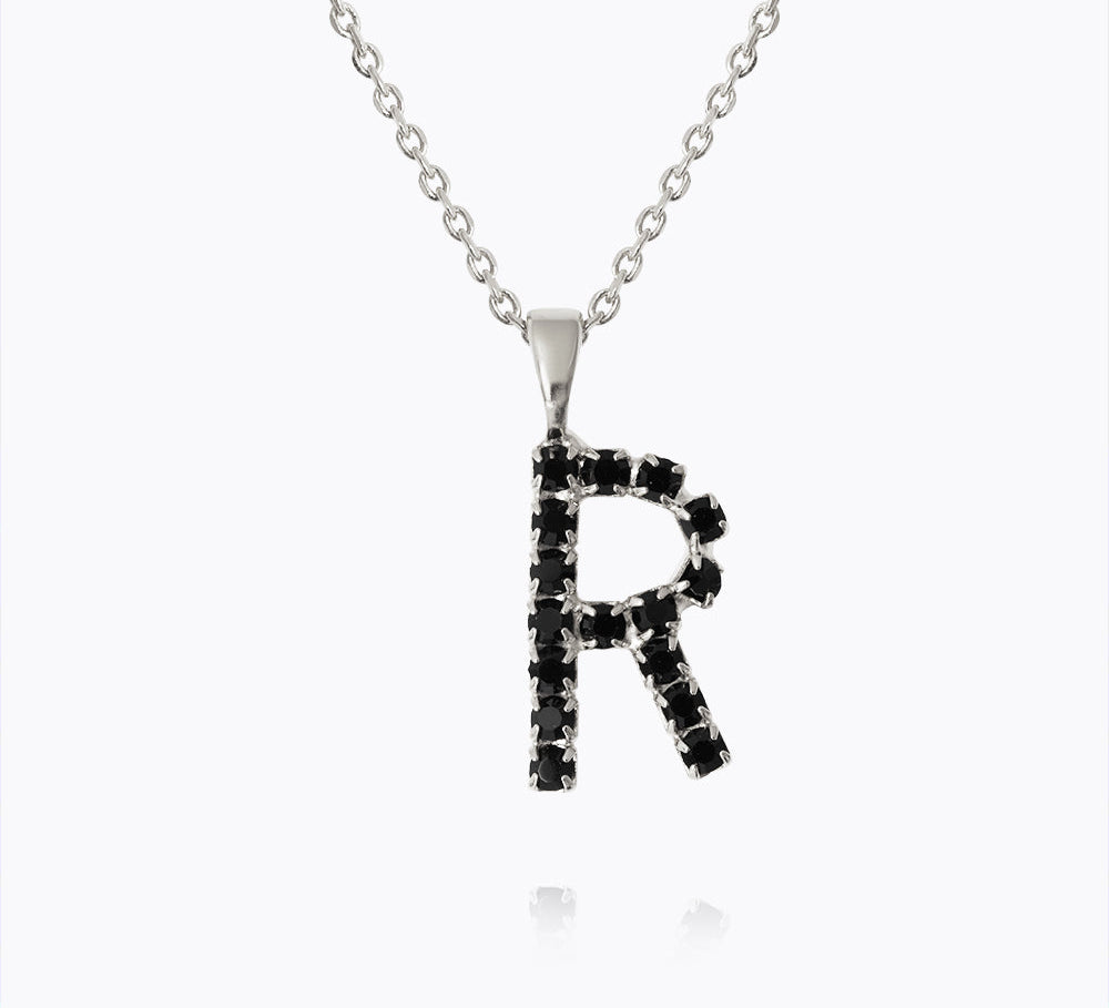 Caroline Svedbom - Mini Letter Black Necklace Letter R Rhodium